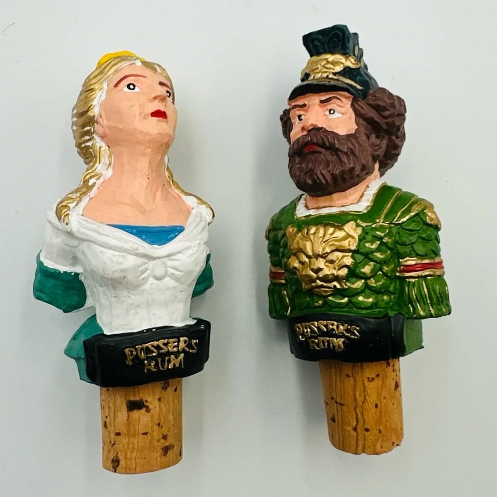 Vintage Pusser's Rum Set Of 2 Figural Cork Bottle Stoppers Collectible